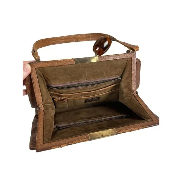 Vintage Beverly Bag Full Quill Ostrich Frame Purse Brown Ireland Distressed - Picture 6 of 12